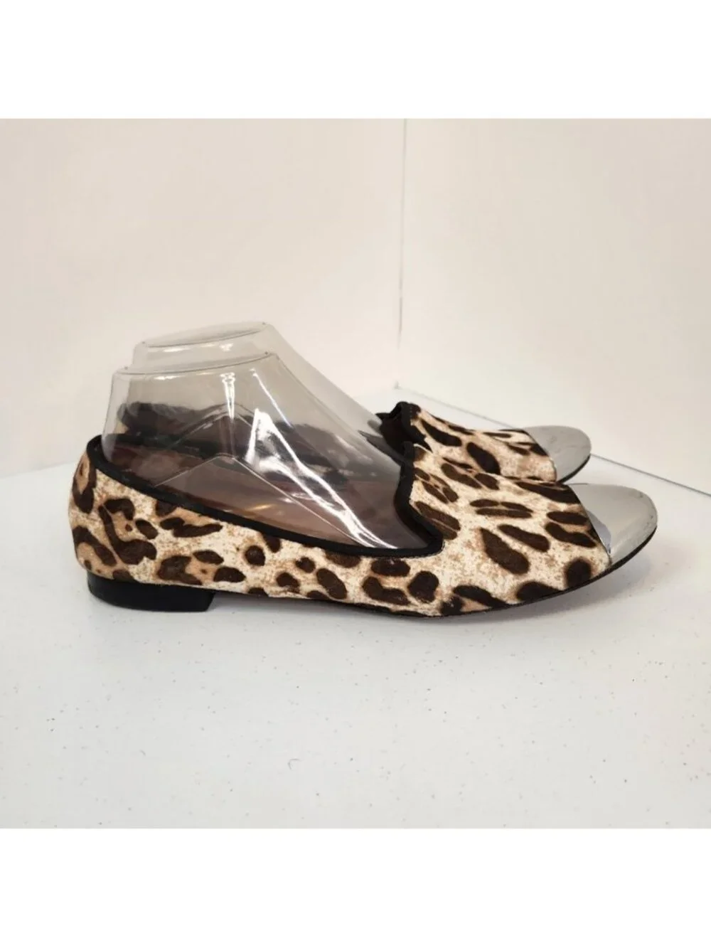 Sam Edelman Aster Womens Shoes Size 9.5 M Calf Hair Leopard Silver Flats Leather